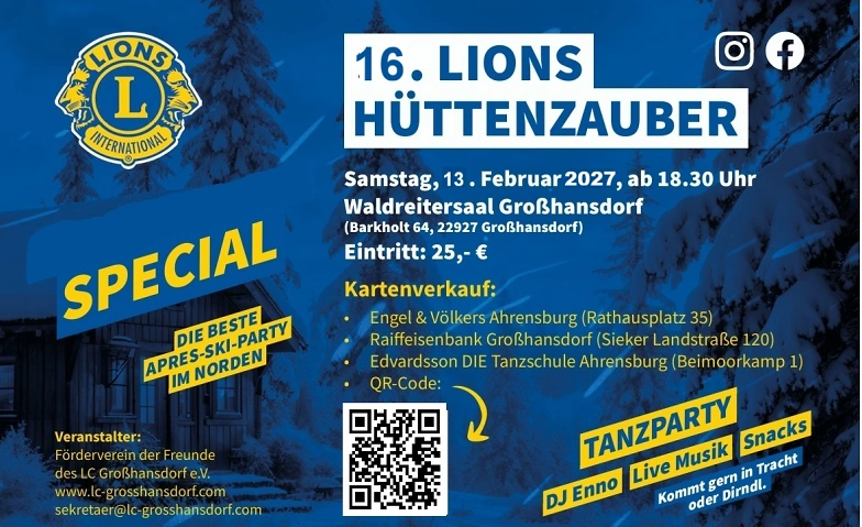 Einladungsflyer zum 16. Lions Hüttenzauber am 13. Februar 2027